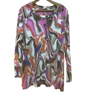 Logo Layers Lori Goldstein Tunic  Womens 2X Mesh Multicolor Abstract Print Artsy